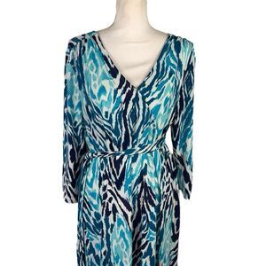 Island Republic Faux Wrap Aqua Blue Animal Print XL Belted Stretchy Comfy